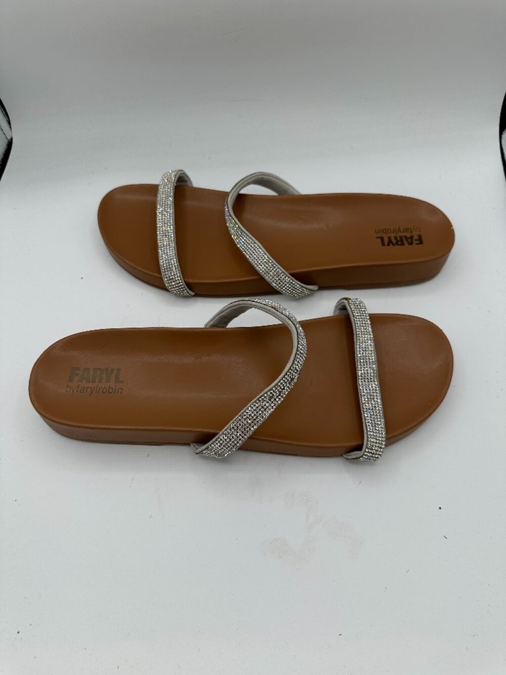 Faryl by Farylrobin Slide Sandals Silver Embellished Straps Women's 13